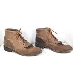 Justin Women Ankle Boots Leather Lace-up Combat Brown Size 7.5